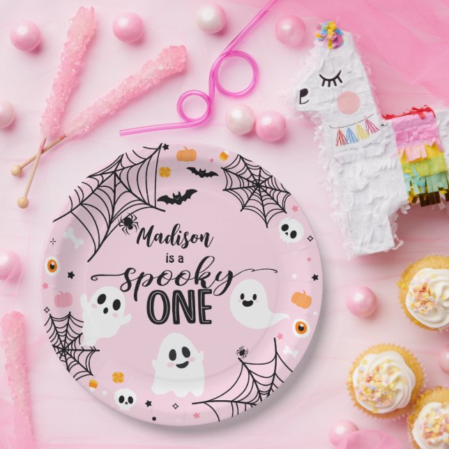 Prato De Papel Spooky One Pink Halloween Ghost (Festa)