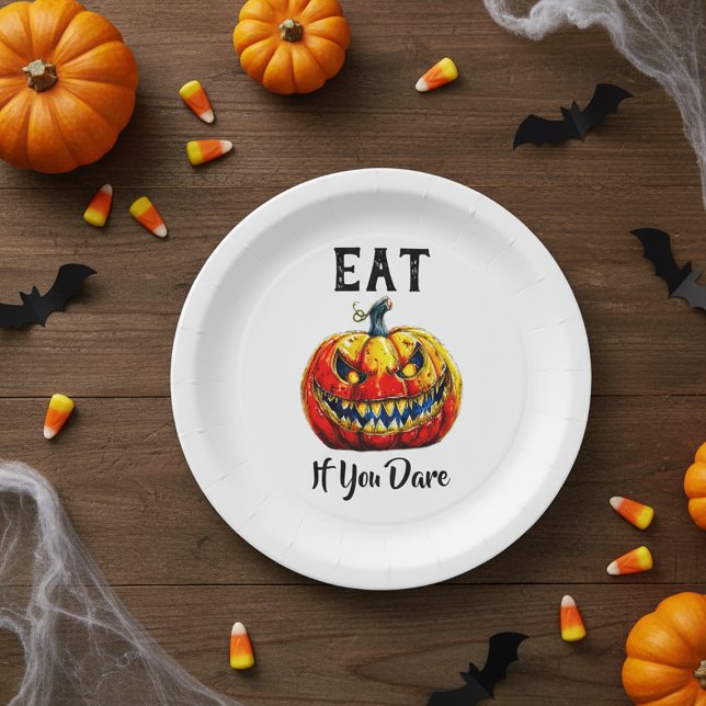 Prato De Papel Spooky White Smiling Pumpkin Halloween Party (Criador carregado)