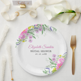 Prato De Papel Spring Bridal shower with wildflowers Pink Color