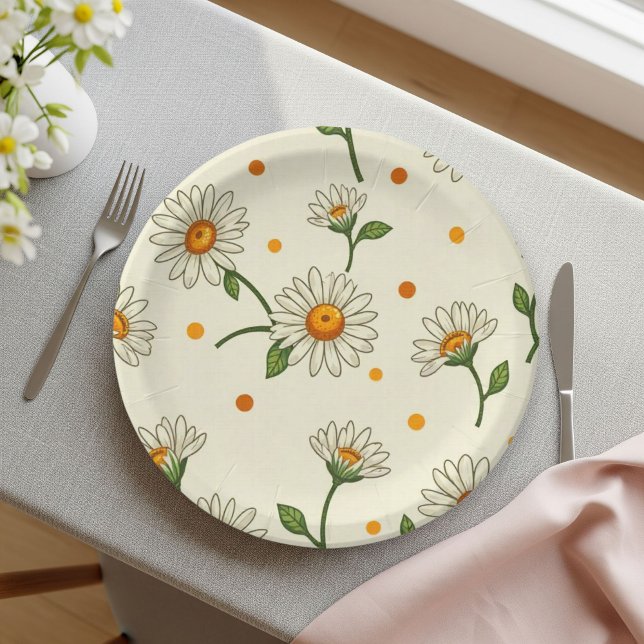 Prato De Papel  Spring Daisy Picnic Party Paper Plates (Criador carregado)