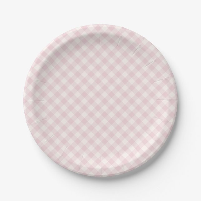 Prato De Papel Spring Retro Gingham | Blush Suave (Frente)