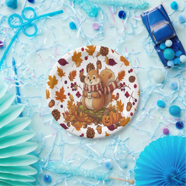 Prato De Papel Squirrel Autumn and Pumpkin (Festa)