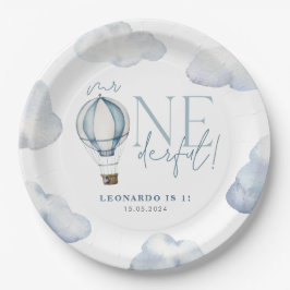 Prato De Papel Sr. ONEGreat Hot Air Ballon Boy primeiro aniversar
