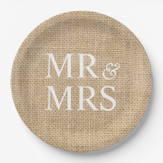 Prato De Papel Sr. & Sra. Rustic Burlap Casado Simples
