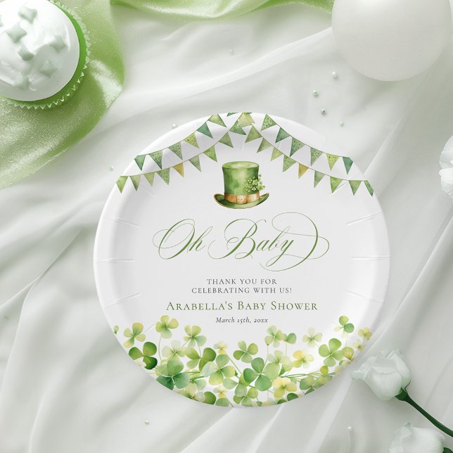 Prato De Papel St. Patrick’s Day Green Shamrock Baby Shower (St. Patrick’s Day Green Shamrock Baby Shower Paper Plates)
