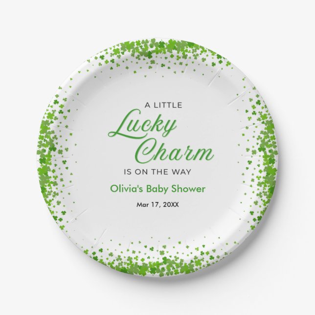 Prato De Papel St Patrick's Day A Little Lucky Charm Baby Shower  (Frente)