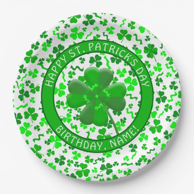 Prato De Papel St Patrick's Day Birthday Shamrocks Personalized (Frente)