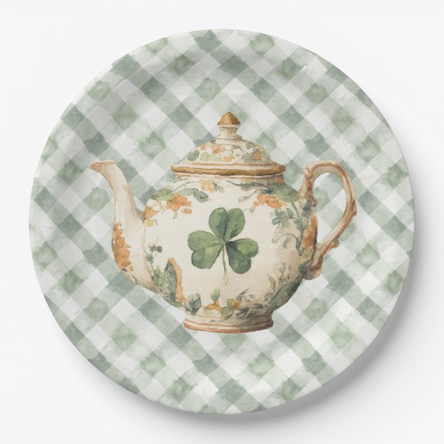 Prato De Papel  St Patrick's Day Clover Tea Pot (Frente)