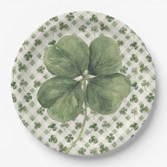 Prato De Papel  St Patrick's Day Four Leaf Clover  (Frente)