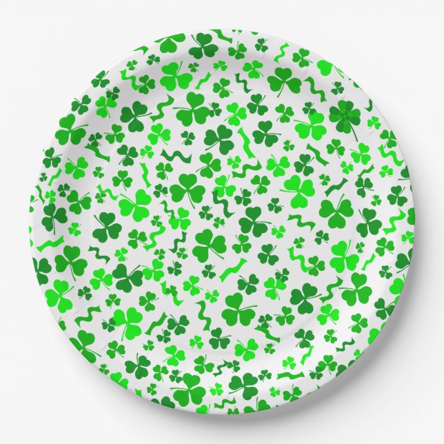 Prato De Papel St Patrick's Day Lucky Shamrocks Confetti Pattern (Frente)
