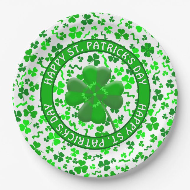 Prato De Papel St Patrick's Day Lucky Shamrocks Personalized (Frente)
