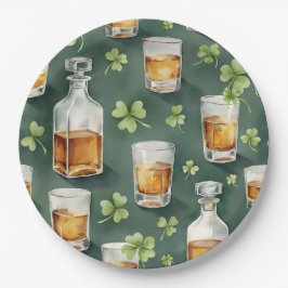 Prato De Papel St. Patrick's Day Whiskey and Shamrocks Pattern