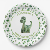 St Patricks Lucky One Dinossaur Paper Plate