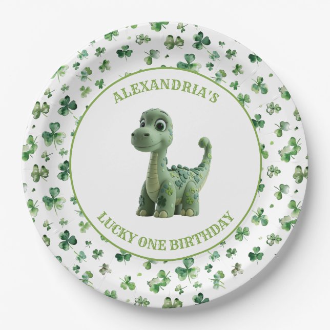 Prato De Papel St Patricks Lucky One Dinossaur Paper Plate (Frente)