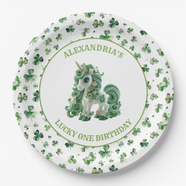 Prato De Papel St Patricks Lucky One Unicorn Paper Plate (Frente)