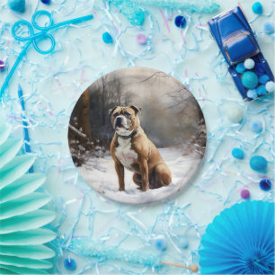 Prato De Papel Staffordshire Bull Terrier Deixe Nevar Natal