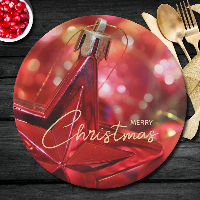 Prato De Papel Star Ornament Felry Natal (Order in sets of 8 plates - choose small 7" or large 9" (matching napkins in our collection.))