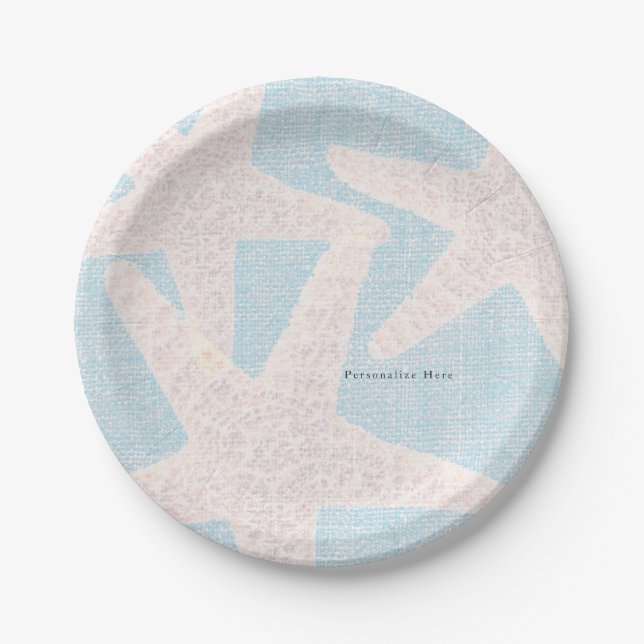 Prato De Papel Starfish Branco e Recepção de Festa de Burlap Beac (Frente)