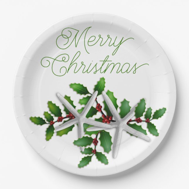 Prato De Papel Starfish Merry Christmas Party Paper Plates (Frente)