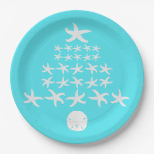 Prato De Papel Starfish Sand Dollar Aqua Natal tropical