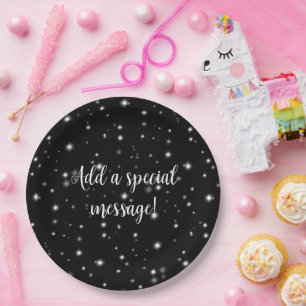 Prato De Papel Starlight Sparkles Black and White Stars