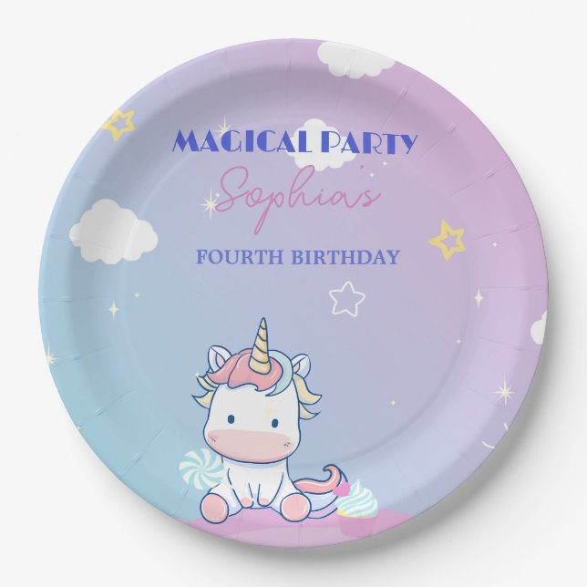 Prato De Papel Starlight Unicorn Party Plate (Frente)