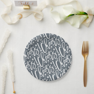 Prato De Papel Starry Cheers Brush Script Modern New Year Foto