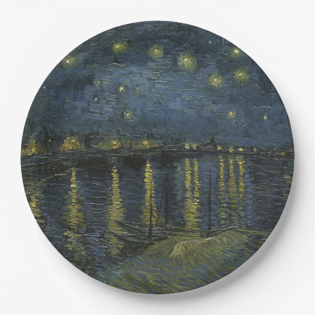Prato De Papel Starry Night Over the Rhône, oil painting Van Gogh (Frente)