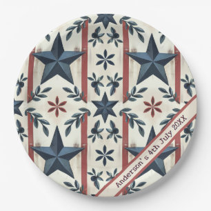 Prato De Papel Stars & Stripes Rustic Personalizados Floral 4 de