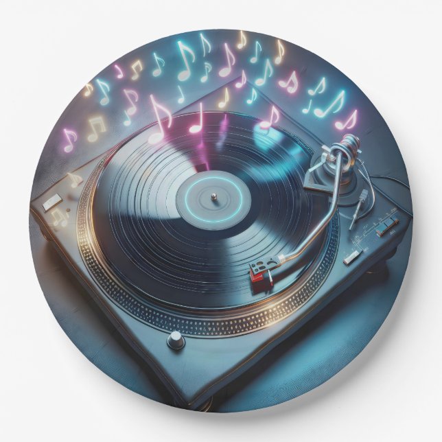 Prato De Papel Stereo Turntable Com Neon Notes (Frente)