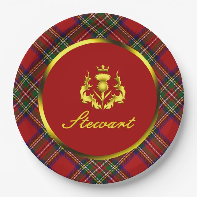 Prato De Papel Stewart Tartan e Dourado Thiste Crowned (Frente)