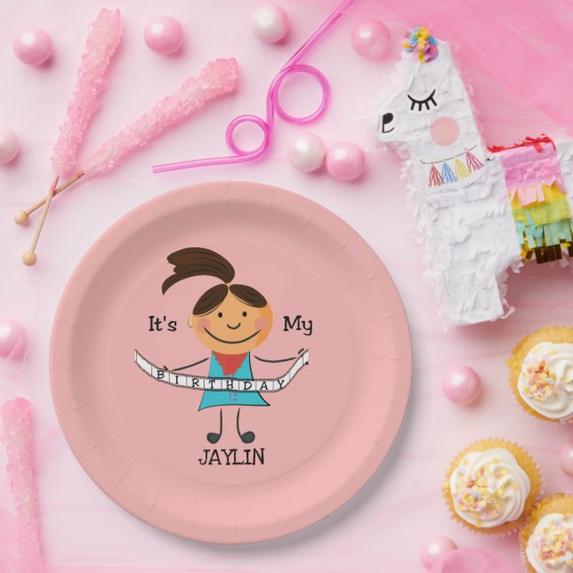 Prato De Papel "Stick Figure Girl" É o meu aniversário (Festa)