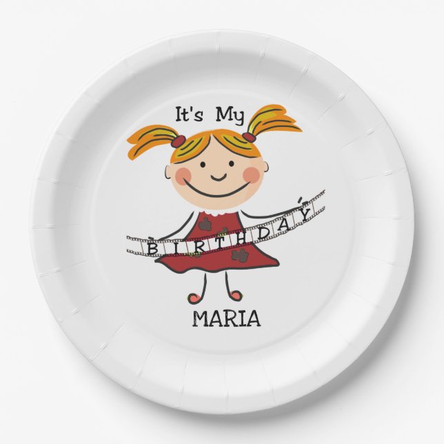 Prato De Papel "Stick Figure Girl" É o meu aniversário (Frente)