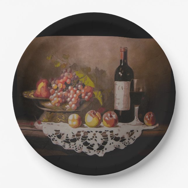 Prato De Papel Still life Fruit Bowl and Wine Bottle      (Frente)