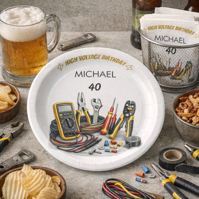 Prato De Papel Still Shocking at 40 Electrician Birthday Party (Criador carregado)