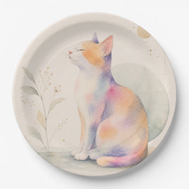 Prato De Papel Stille Katze im Mondlicht – Aquarell Pappteller