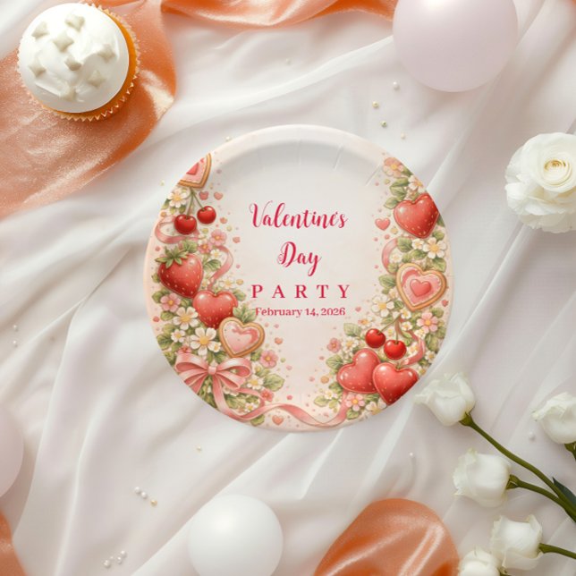 Prato De Papel Strawberries & Sweethearts Valentine Party (Criador carregado)
