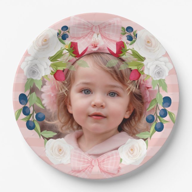 Prato De Papel Strawberry 1rua Berry Sweet Aniversário Foto (Frente)