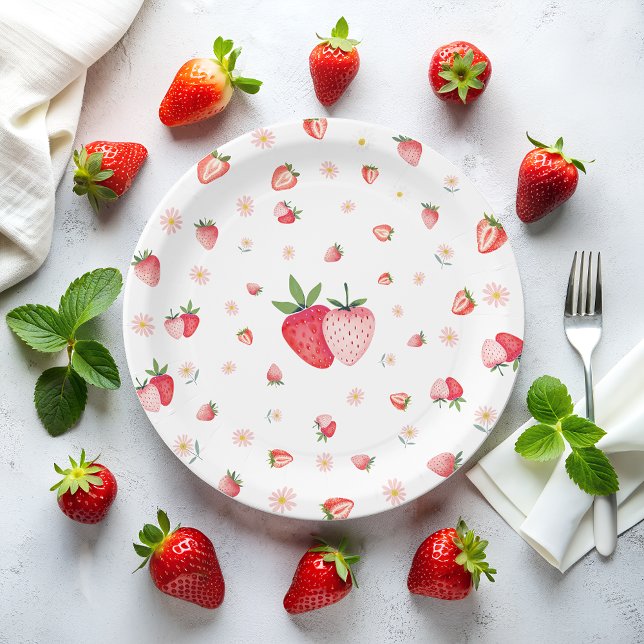 Prato De Papel Strawberry Berry Birthday (Criador carregado)