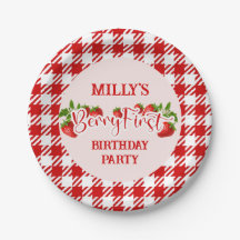 Strawberry Berry First Birday Paper Plate