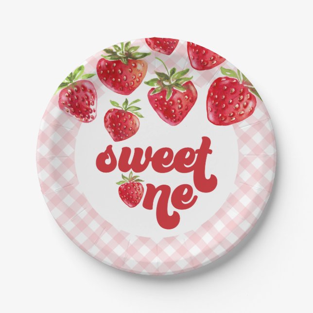Prato De Papel Strawberry Berry First Birday Paper Plates (Frente)