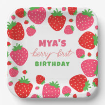 Strawberry Berry First Birday Paper Plates