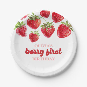 Prato De Papel Strawberry Berry First Birday Paper Plates