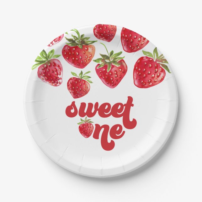Prato De Papel Strawberry Berry First Birday Paper Plates (Frente)
