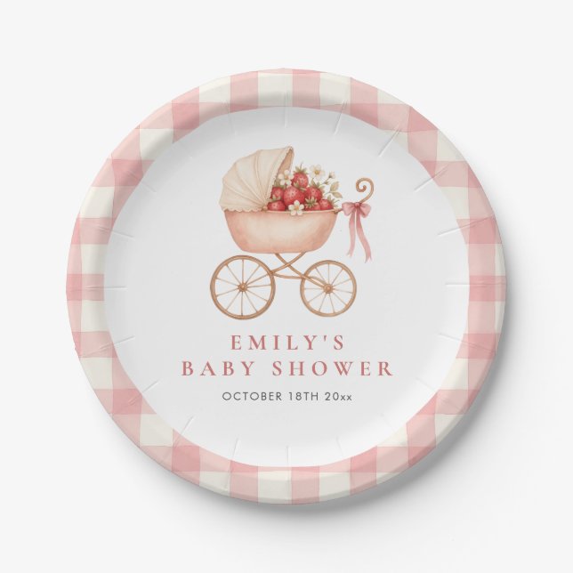 Prato De Papel Strawberry Berry Sweet Baby Shower (Frente)