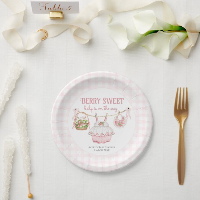 Prato De Papel Strawberry Berry Sweet Modern Baby Girl Chá (Casamento)