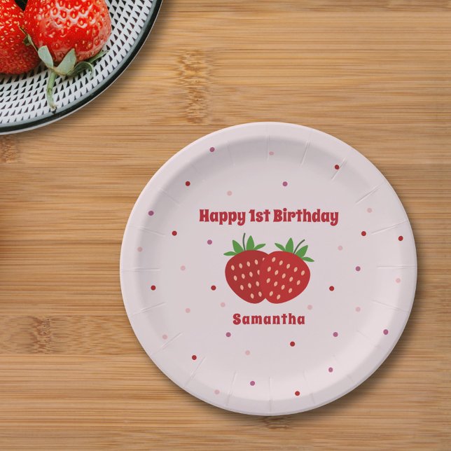 Prato De Papel Strawberry Birthday (Strawberry Birthday Paper Plates)
