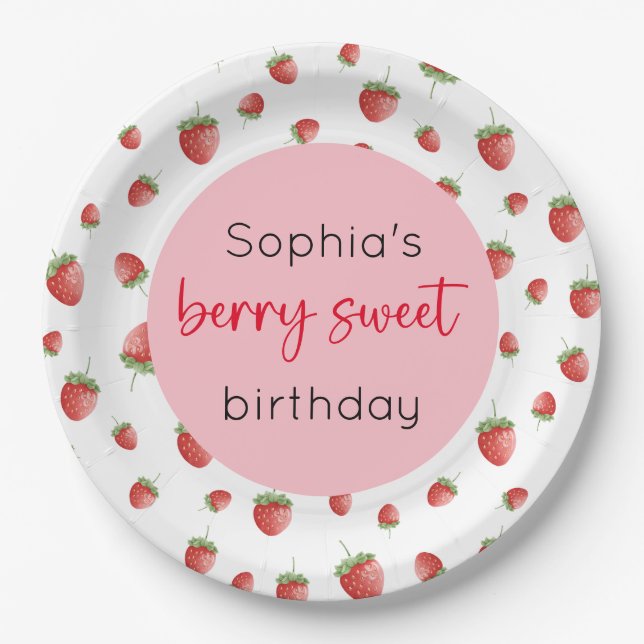 Prato De Papel Strawberry Birthday Berry Sweet (Frente)