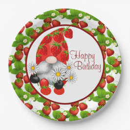 Prato De Papel Strawberry Birthday Gnome