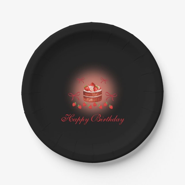 Prato De Papel Strawberry Birthday Paper Plates (Frente)